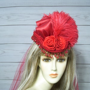Ladies Red Mini Riding Hat, Victorian Mini Riding Hat, Equestrian Hat, 1800s Style Mini Riding Hat