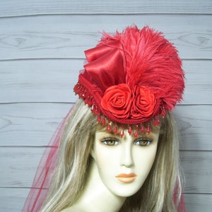 Ladies Red Mini Riding Hat, Victorian Mini Riding Hat, Equestrian Hat, 1800s Style Mini Riding Hat, usa
