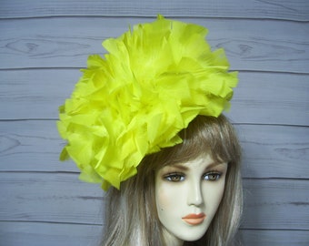 Sunshine Yellow Feather Fascinator Hat Kentucky Derby, Horse Racing Bridal Fascinator, Easter Hat