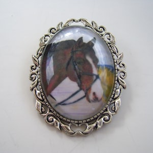 Equestrian Horse Pin, Horse Cameo Pin Brooch, Kentucky Derby Horse Pin, Victorian Horse Pin, Horse Sweater Pin, 3 COLOR Setting Choice