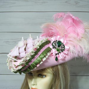 Ladies Pirate Hat Pink with Ship, Gasparilla Pirate hat, Marie Antoinette Tricorn Hat, Renaissance Pirate, Rococo, 22.5&quot; inside circ.