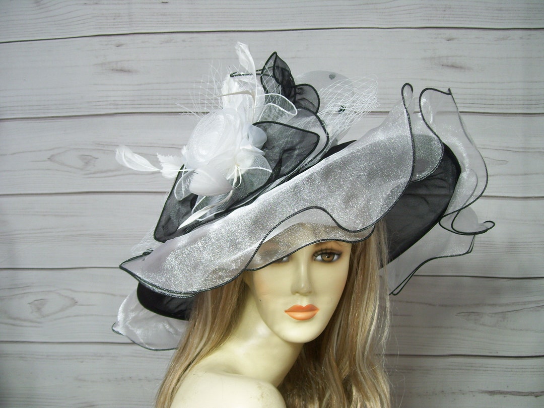 Ladies Black and White Hat, Kentucky Derby Hat AND Fascinator Easter