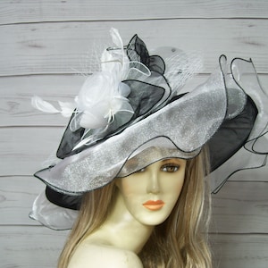 Ladies Black and White Hat, Kentucky Derby Hat AND Fascinator Easter Hat, Wedding Hat, Horse Racing Hat, See Video