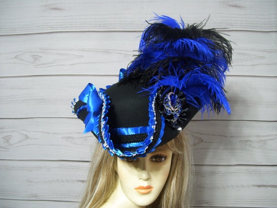 Pirate Hat Black Pirate Hat Black and Royal Blue Tricorn Hat