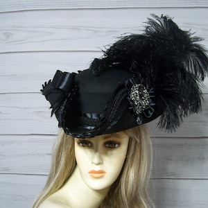 Black Pirate Hat Womans Black Tricorn Hat Renaissance Hat Halloween Pirate Hat Gasparilla Pirate Hat Steampunk Hat Jack Sparrow 22.5&quot; inside