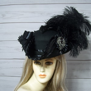 Black Pirate Hat Womans Black Tricorn Hat Renaissance Hat Halloween Pirate Hat Gasparilla Pirate Hat Steampunk Hat Jack Sparrow 22.5" inside