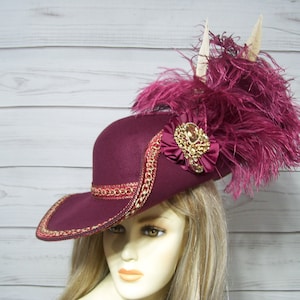 Burgundy Cavalier Hat, Burgundy Halloween Cavalier Hat, Gasparilla Cavalier Hat Renaissance Hat, Jack Sparrow Hat