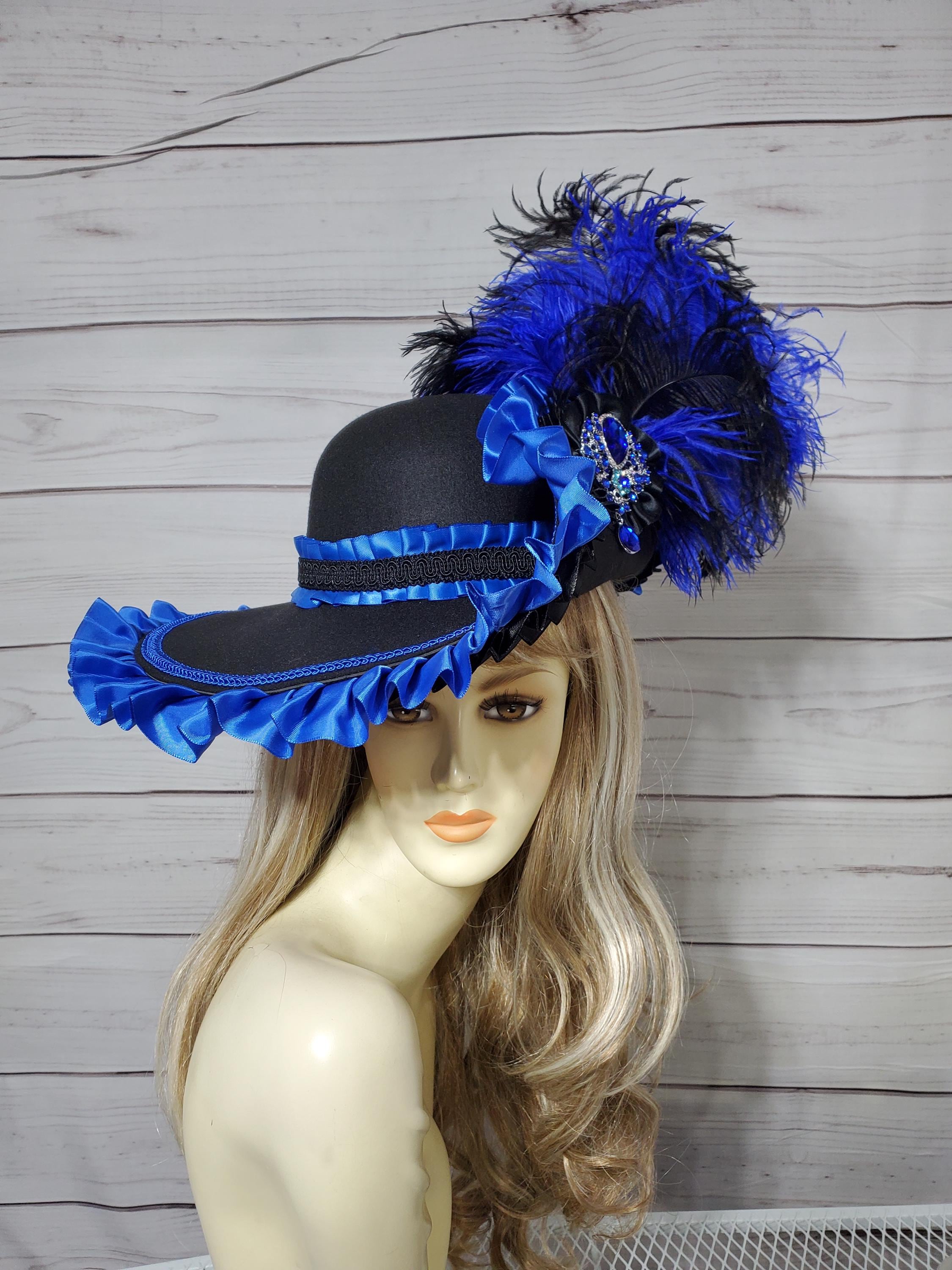 FASCINATING 1950S\' NAVY VELVET COCKTAIL CAP WITH MATCHING CURLY FEATHERS/PEARLS Coralie main image 3