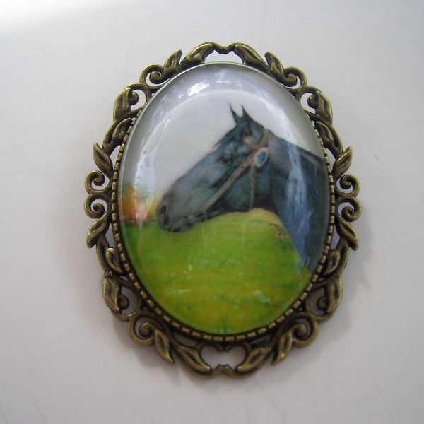 Horse Pin, Equestrian Horse Pin, Horse Cameo Pin Brooch Kentucky Derby Horse Pin, Victorian Horse Pin, Sweater Pin, 3 COLOR Setting Choice