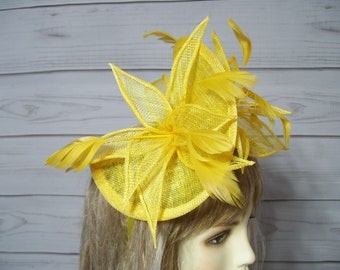 Ladies Yellow Fascinator Hat, Kentucky Derby Fascinate Hat, Easter Hat, Garden Tea Party Headpiece, Ascot Horse Racing, USA Seller