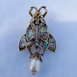 Death Moth Brooch, Skull Moth Brooch, Death Moth Pin with Faux Mother of Pearl Wings, Halloween Death Moth Pin Bug Brooch