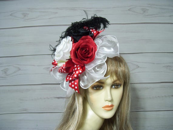 White Fascinator With Red, White and Black Roses, Kentucky  display picture 1