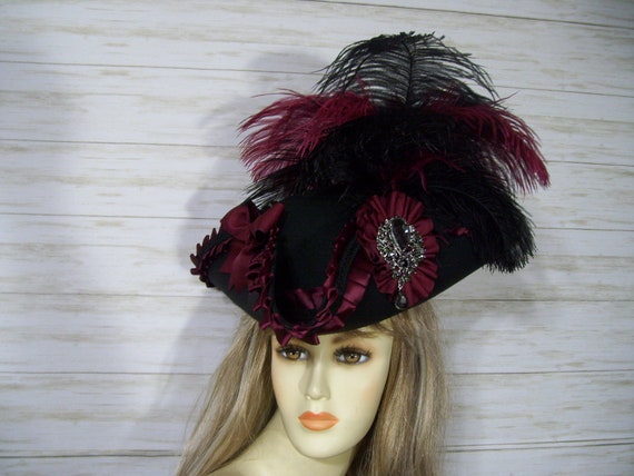 Black and Burgundy Pirate Hat, Halloween Pirate Hat