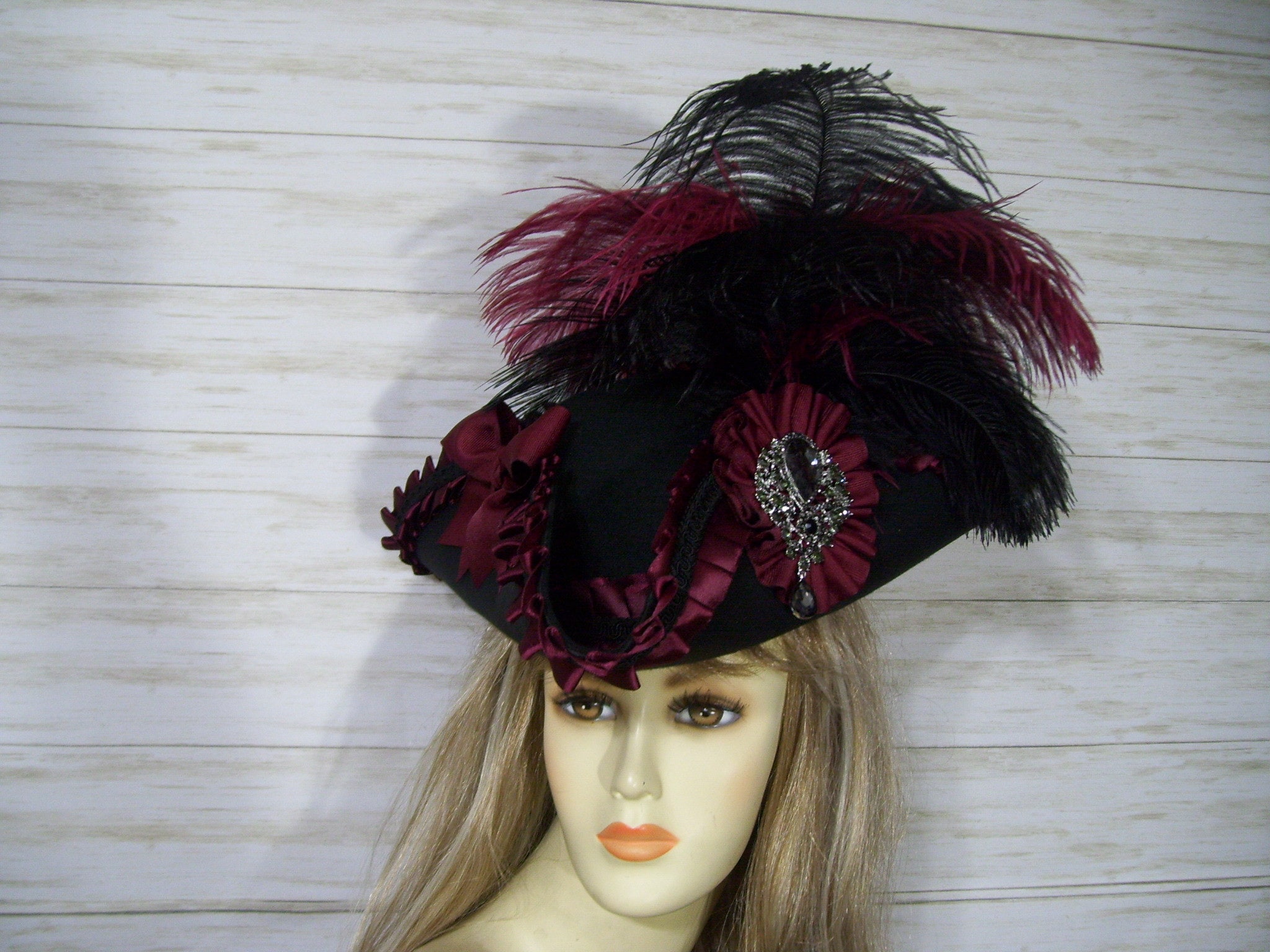 Black and Burgundy Pirate Hat, Halloween Pirate Hat  display picture 1