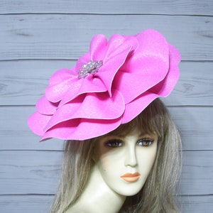 Ladies Pink 12&quot; Flower Fascinator Hat, Kentucky Derby Fascinate Hat, Preakness Hat, Ascot Fascinator, Garden Tea Party, See Video