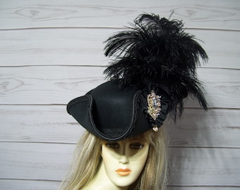 Black Pirate Hat Black Tricorn Hat Halloween Pirate Hat Renaissance Hat Steampunk Hat Jack Sparrow Hat by mspurdy