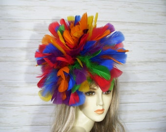 Rainbow Feather fascinator Hat, Multicolor Feather Fascinator Hat, Gay Pride Feather Fascinator Hat