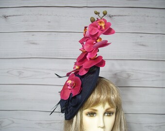 Ladies Pink Orchid Fascinator Kentucky Derby Hat, Tea Party Hat, Wedding Fascinate, Ascot Hatinator, Belmont, Car Shows, USA Seller