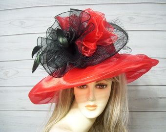 Red Kentucky Derby Hat, Wedding Hat, Racing Day Hat, Belmont Hat, Preakness Hat