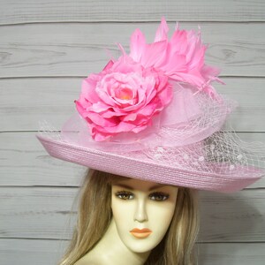 Ladies Pink Rose Hat, Kentucky Derby Hat, Easter Dress Hat, Wedding Hat, Church Hat, Mother's Day Hat, USA Seller