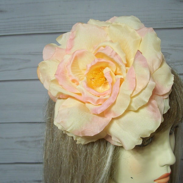 Large Peach Rose Fascinator Kentucky Derby Flower Fascinator Hat, Easter Rose Hair Clip, Mothers Day Flower Clip