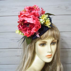 Pink Cabbage Roses Fascinator, Kentucky Derby Hat, Easter, Tea Party Headpiece, Horse Races Fascinator Royal Ascot