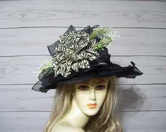 Kentucky Derby Hat, Black Derby Hat, Easter Hat, Victorian Hat, Black Dress Hat, Wedding Hat, Church Hat, Mothers Day Hat