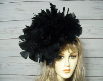 Black Feather Fascinator Hat Kentucky Derby Fascinate Hat, Horse Racing, Halloween, Church Headpiece, USA Seller
