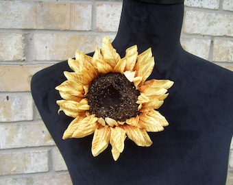 Sunflower Pin, Large Yellow Sunflower Brooch Sunflower Hat Pin Coat Pin Tea Party Sunflower Pin