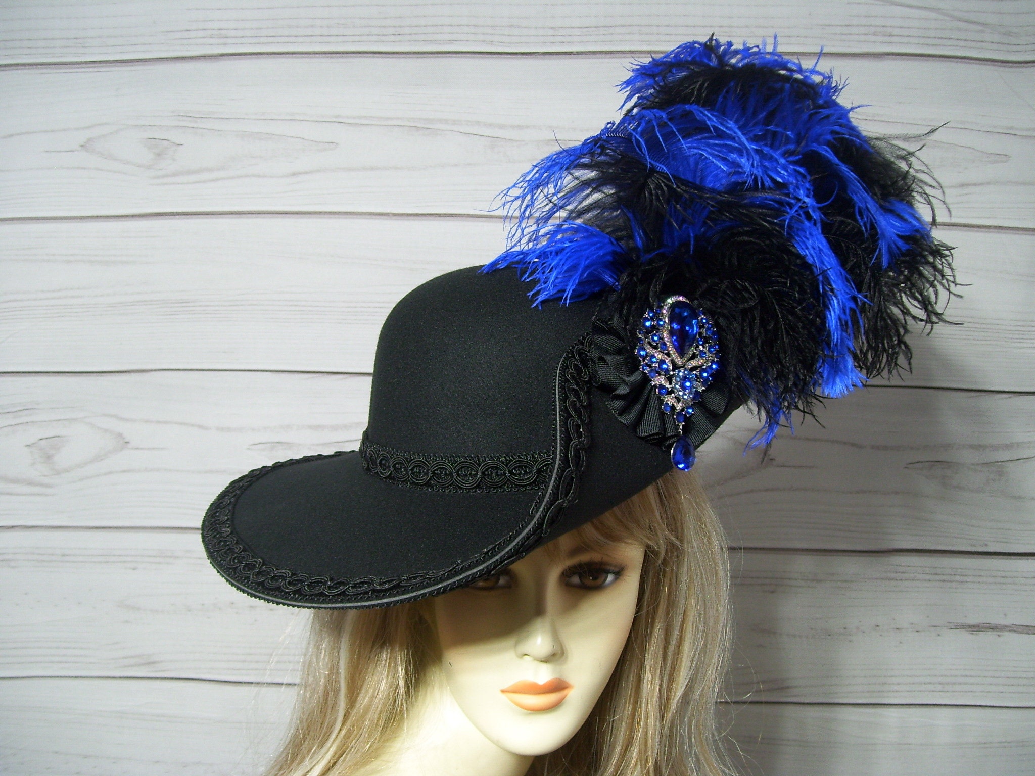 Black Cavalier Hat Black Royal Blue Pirate Hat Black Renaissance