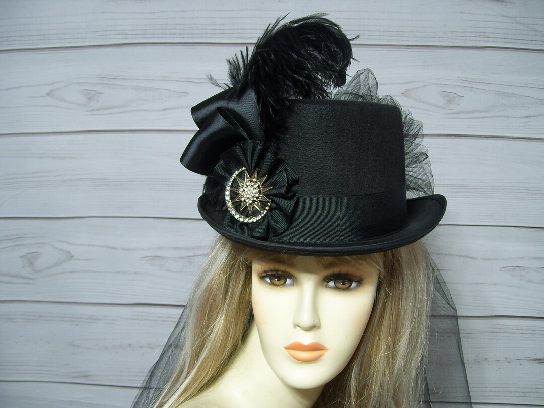 Top Hat Stevie Nicks Inspired Black Top Hat Kentucky Derby Top Hat Moon