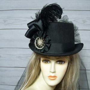 Top Hat Stevie Nicks Inspired Black Top Hat Kentucky Derby Top Hat Moon and Star Top Hat Steampunk Top Hat Halloween Top Hat 22.5" inside