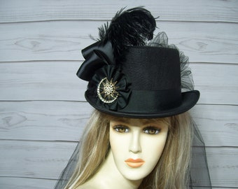 Top Hat Stevie Nicks Inspired Black Top Hat Kentucky Derby Top Hat Moon and Star Top Hat Steampunk Top Hat Halloween Top Hat 22.5" inside