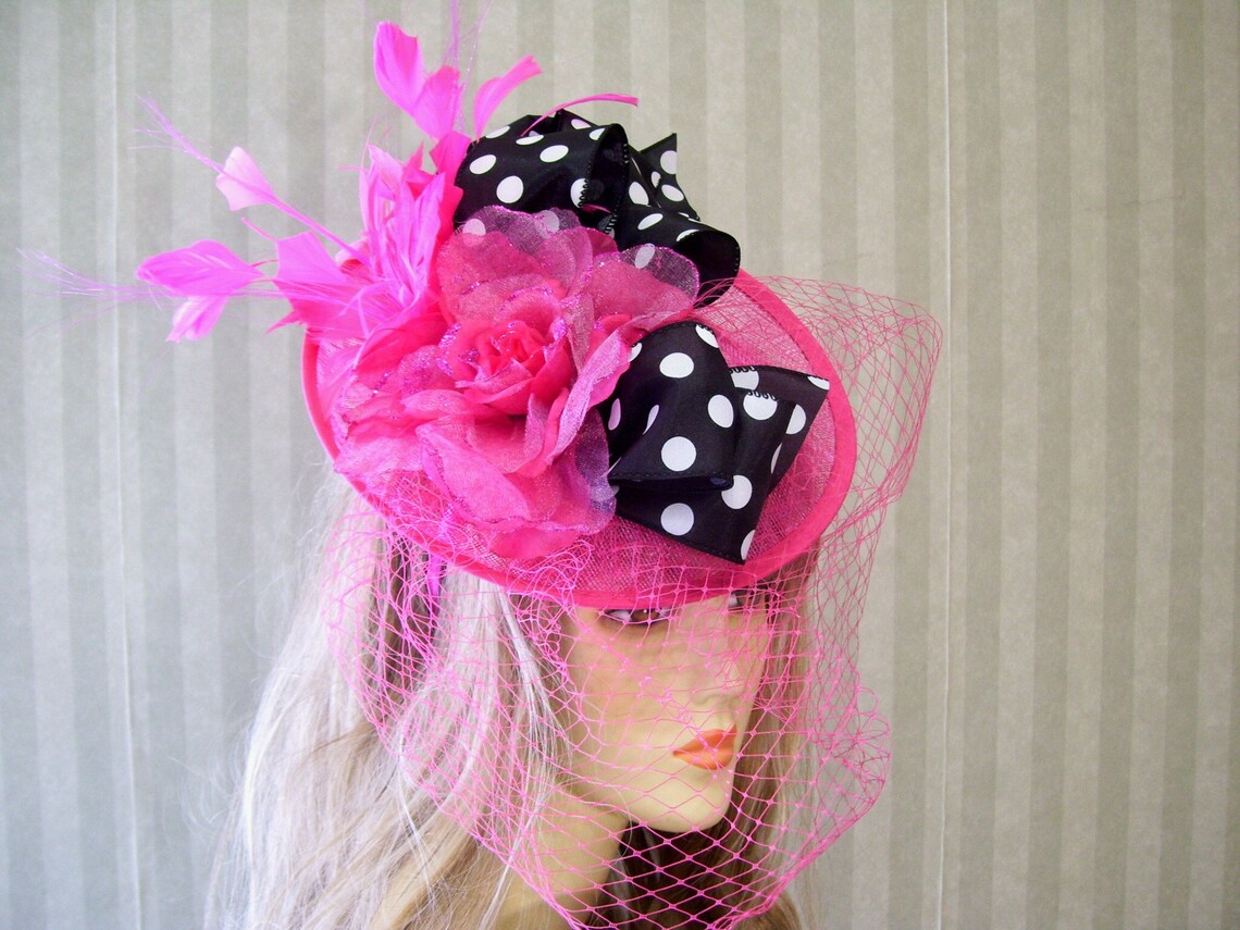 Pink and Black Kentucky Derby Fascinator Hat Belmont Etsy