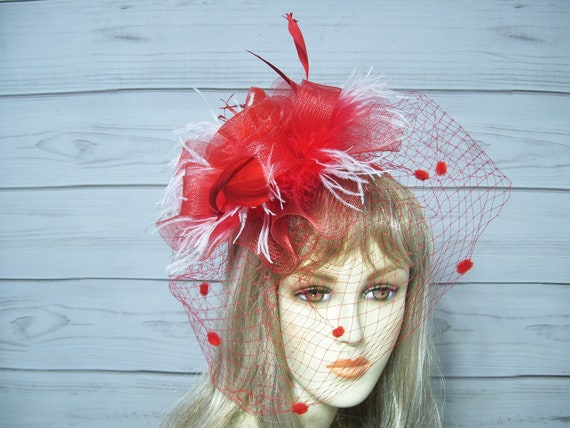 Red and White Headband Fascinator ROANNE FASCINATOR - Red and White - Gold Coast Couture main image 2