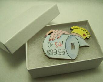 Toliet Paper Wood Pin Brooch, On Sale 99.95 Toliet Paper Brooch Pin With Gift Box