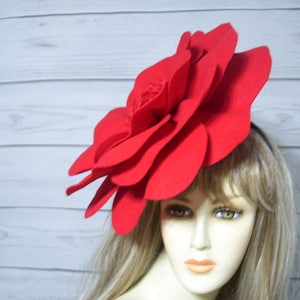 Red Rose Flower Fascinator Hat Kentucky Derby Red Rose Flower Hat Wedding Red Flower Hat Mother's Day FELT Fascinator Easter Fascinator image 3