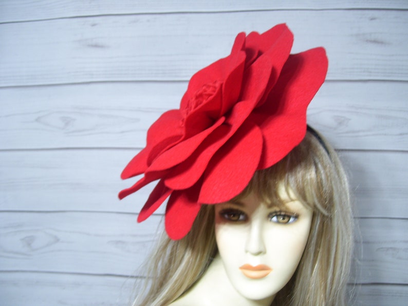 Red Rose Flower Fascinator Hat Kentucky Derby Red Rose Flower Hat Wedding Red Flower Hat Mother's Day FELT Fascinator Easter Fascinator image 3