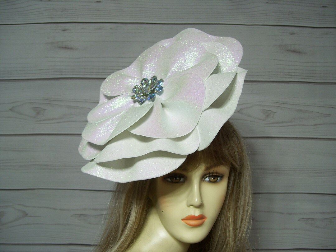 White Flower Kentucky Derby Fascinator Hat 12 Inches Sparkly Etsy