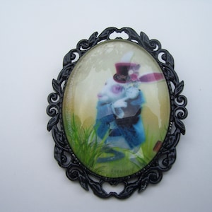 Alice in Wonderland Cameo Pin, White Rabbit Teatime Cameo Pin, Teatime Pin, 3 COLOR Setting Choice