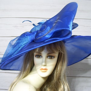 Ladies Royal Blue Hat, Kentucky Derby Hat, Wide Brim Hat, Victorian, Wedding, Church, Mothers Day Hat