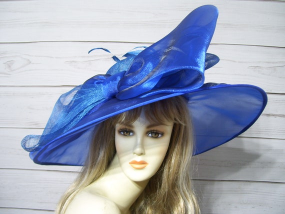 Ladies Royal Blue Hat, Kentucky Derby Hat, Wide Brim Hat  display picture 1