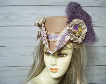 Brun och lila tricornhatt, pirathatt, rokoko Marie Antoinette tricorn, hatt i 1800-talsstil
