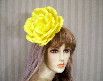 YELLOW Kentucky Derby Fascinator Hat, Flower Fascinator Wedding Flower 7 Inch Yellow Easter Flower Clip, Tea Party Hat