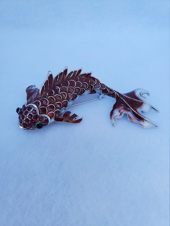 Large Enamel Koi Fish Brooch 3 Inch Koi Fish Pin Rhinestone Etsy Hong