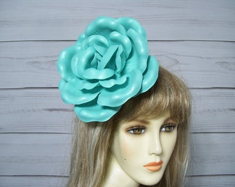 Turquoise Rose Flower Fascinator, Kentucky Derby Fascinate Hat, Flower Wedding Flower, Easter Flower Clip, Tea Party Hat