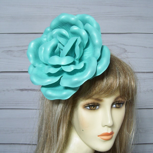 Turquoise Rose Flower Fascinator, Kentucky Derby Fascinate Hat, Flower Wedding Flower, Easter Flower Clip, Tea Party Hat