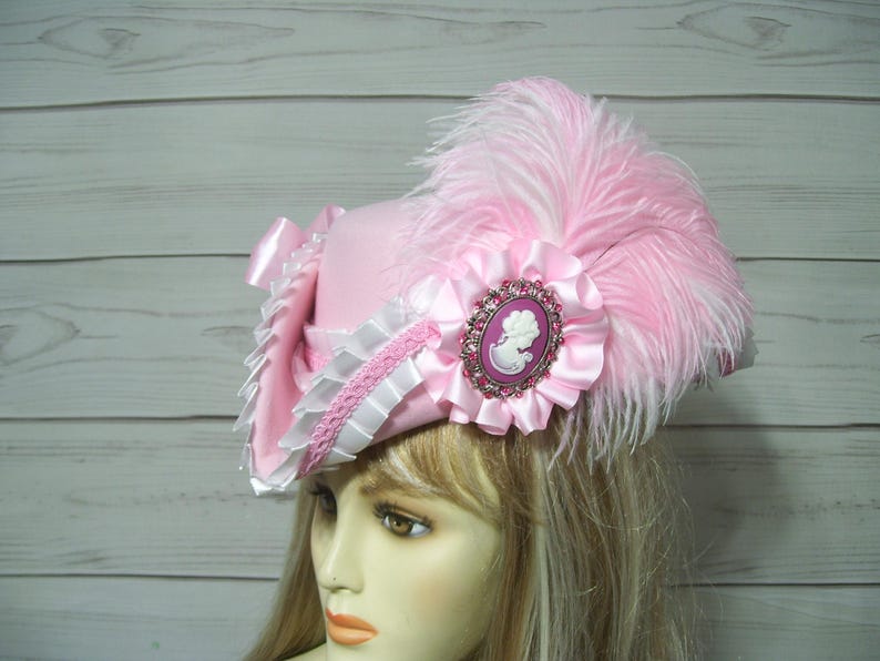 Ladies Tricorn, Pink and White Pirate Hat, Marie Antoinette Tricorn Hat ...