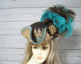 Ladies Brown Pirate Hat Halloween Pirate Hat Brown Tricorn Hat Renaissance Hat, Gasparilla Hat, Jack Sparrow Hat by mspurdy