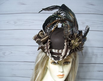 Brown MINI Tricorn Pirate Hat, Renaissance Mini Tricorn, Gasparilla Mini Pirate Hat, Marie Antoinette Mini Hat Victorian Mini Tricorn